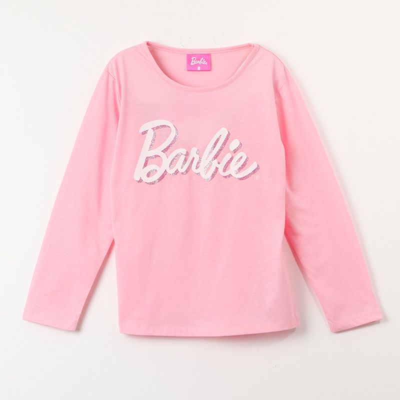 BARBIE - Polera Manga Larga Niña Big Letters Rosado Barbie