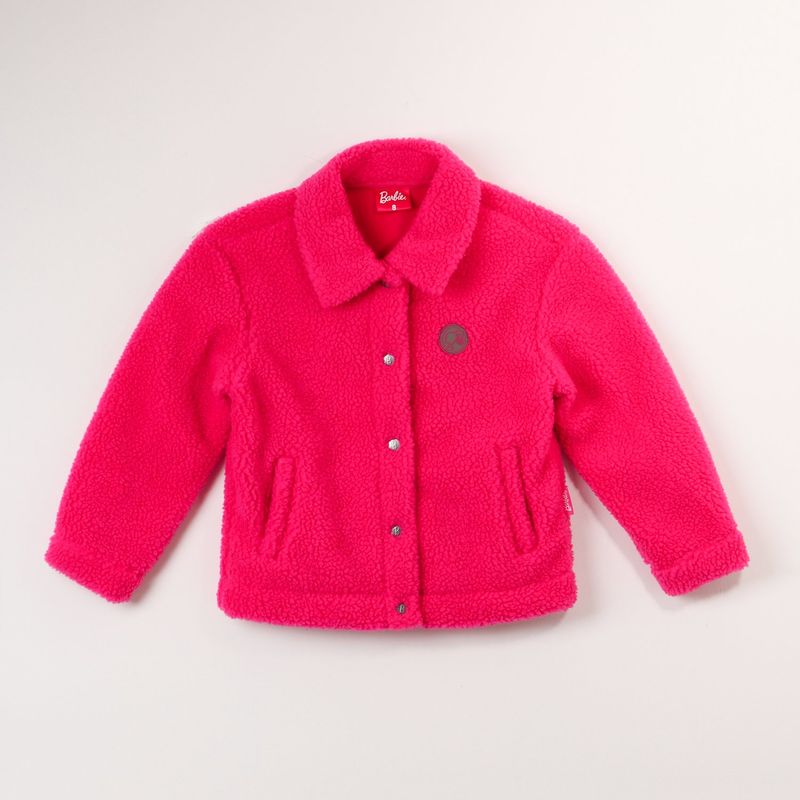BARBIE - Chaqueta Polar Barbie Peluche Rosado Fucsia - Niñas 4-8 Años