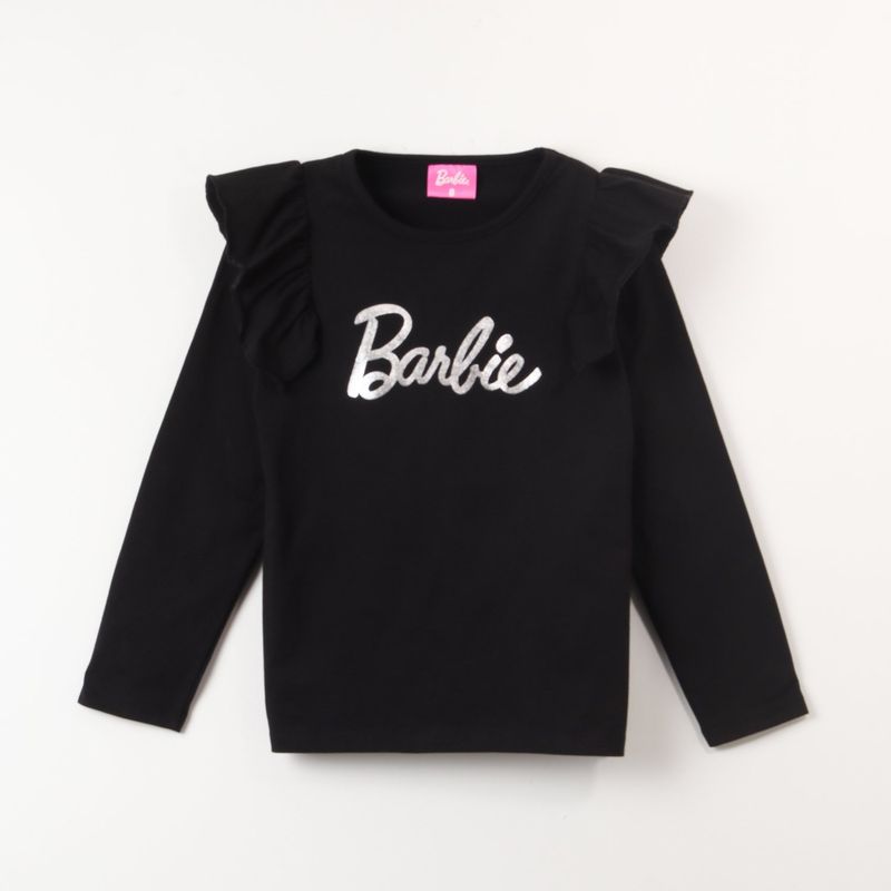 BARBIE - Polera Manga Larga Niña Vuelos Negro Barbie