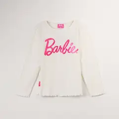 BARBIE - Polera Manga Larga Niña Pink Logo Blanco
