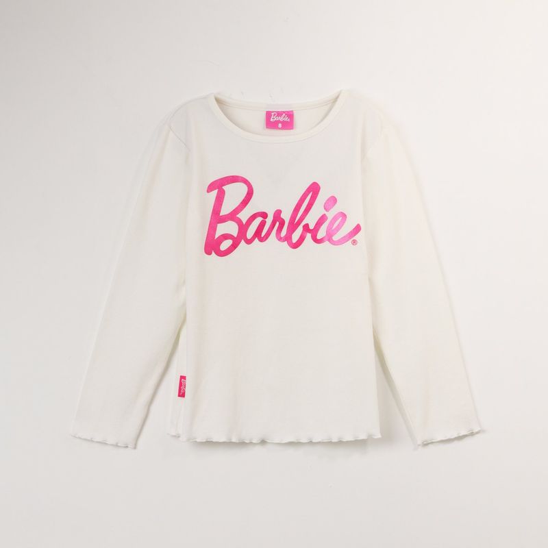 BARBIE - Polera Manga Larga Niña Pink Logo Blanco Barbie