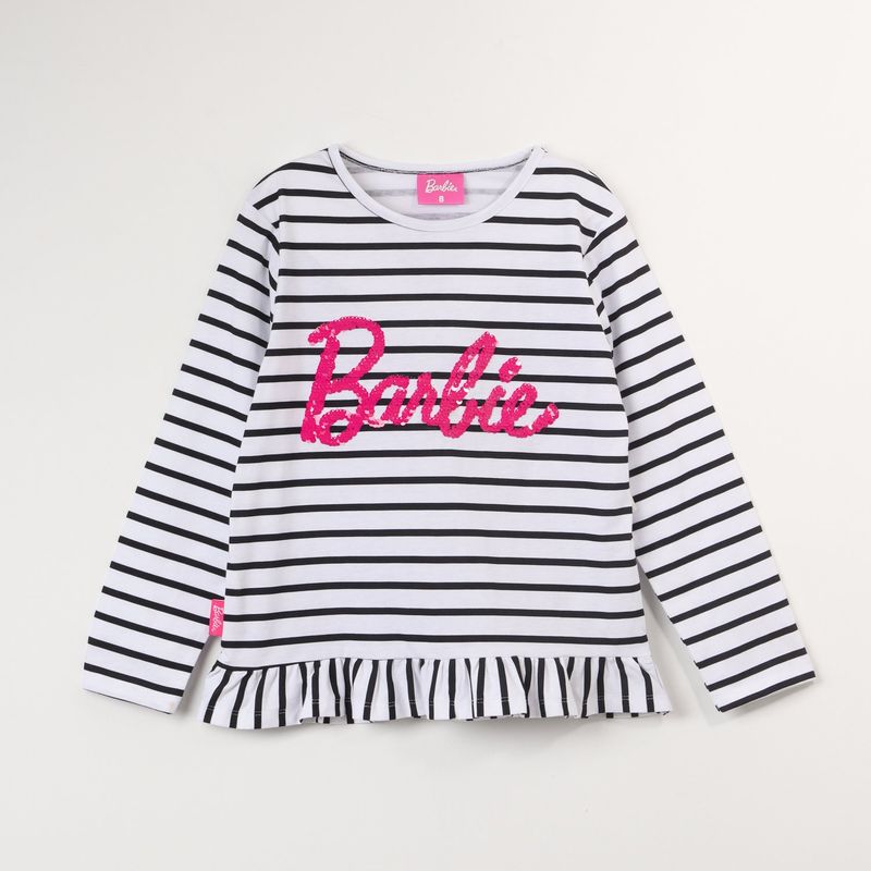 BARBIE - Polera Manga Larga Niña Rayas Blanco Barbie