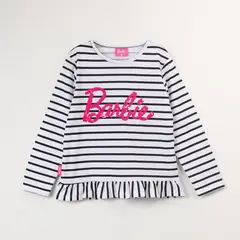 BARBIE - Polera Manga Larga Niña Rayas Blanco