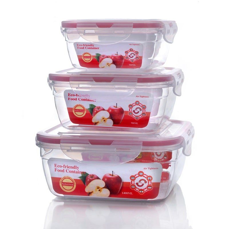 WAKESHOME - Set De 3 Envases Cuadrados Con Tapas Para Colaccion Lonchera