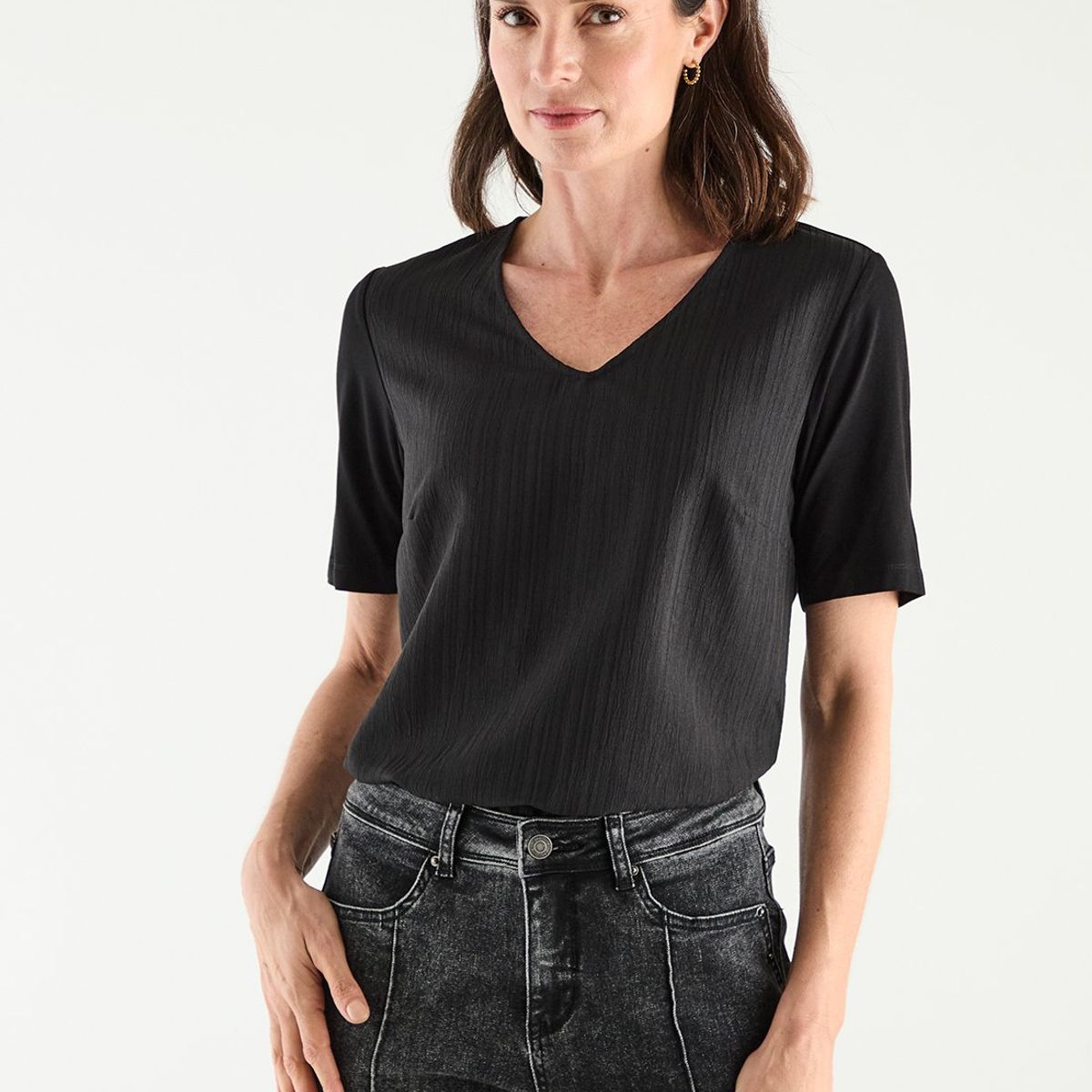 MA GRIFFE - Polera Manga Corta Negro Mujer Magriffe