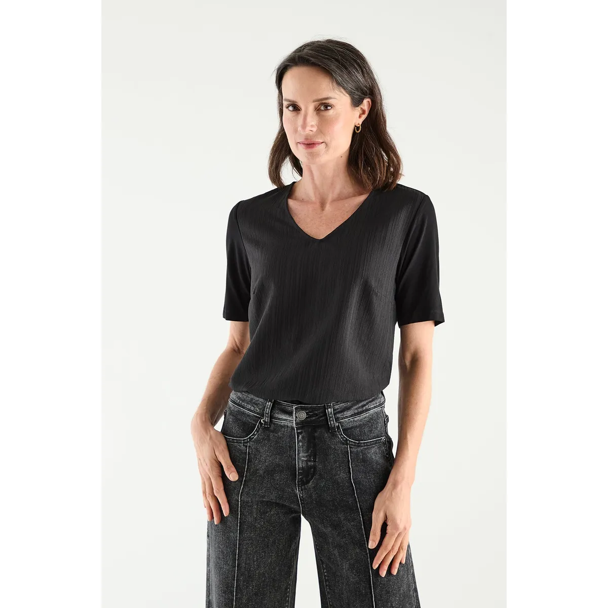 MA GRIFFE - Polera Manga Corta Negro Mujer Magriffe