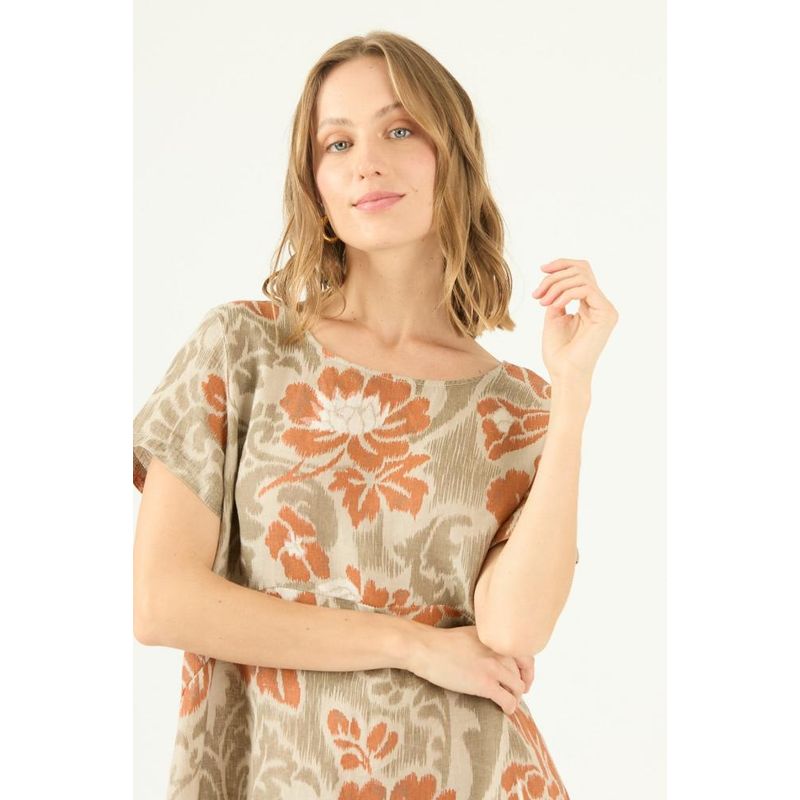 PRIVILEGE - Vestido de lino beige estampado PRIVILEGE 1417 - Beige