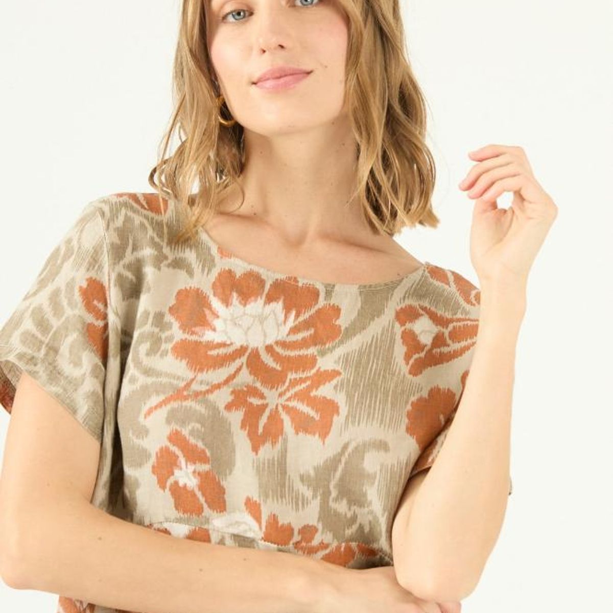 PRIVILEGE - Vestido de lino beige estampado PRIVILEGE 1417 - Beige