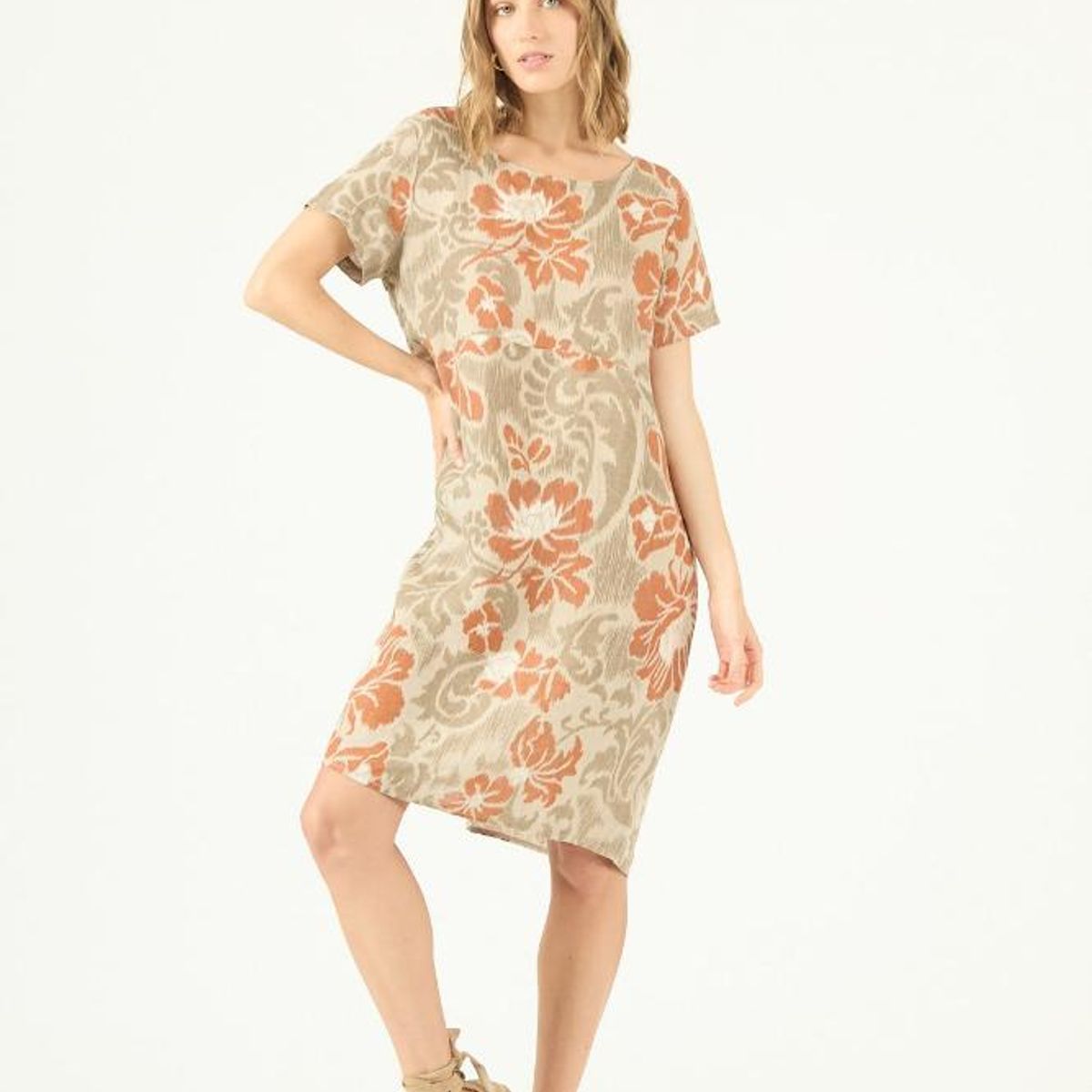PRIVILEGE - Vestido de lino beige estampado PRIVILEGE 1417 - Beige