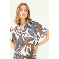 PRIVILEGE - Vestido de lino azul estampado 1585 - Azul