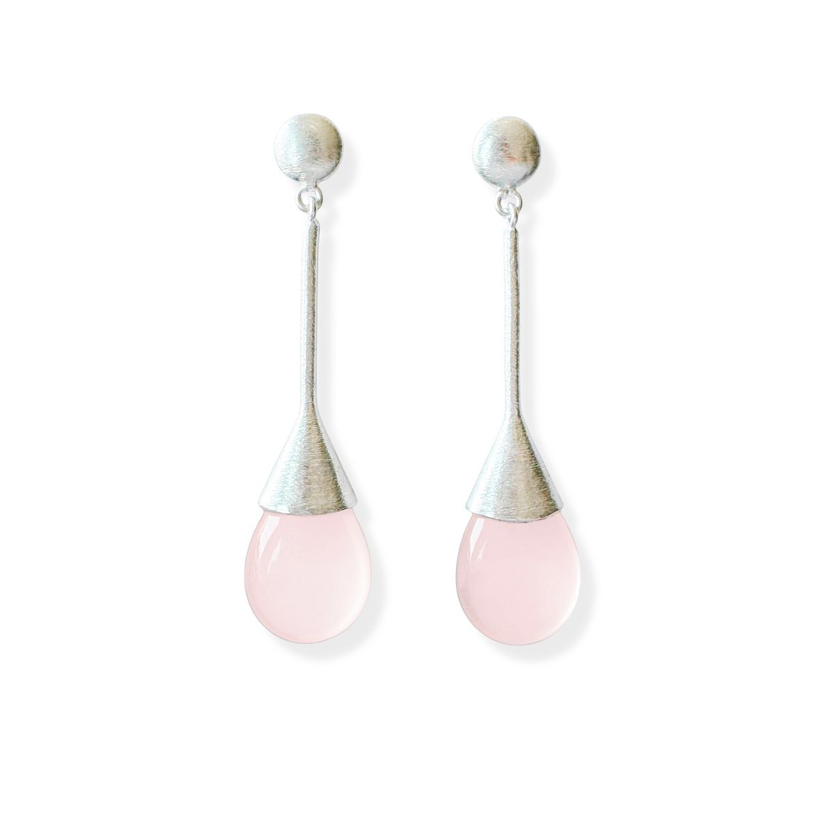 COGGIOLA - Aros Cuarzo Rosado Gota Plata Fina 925 Satinado