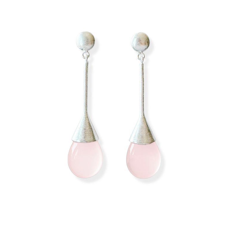 ANDREA COGGIOLA JOYAS - Aros Cuarzo Rosado Gota Plata Fina 925 Satinado