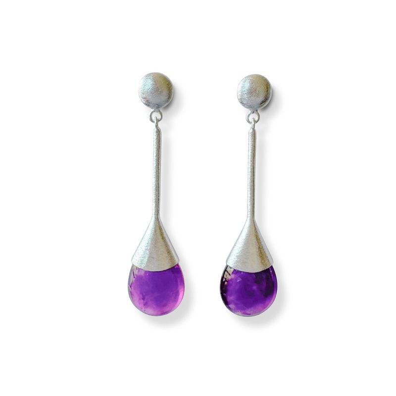 ANDREA COGGIOLA JOYAS - Aros Amatista Gota Plata Fina 925 Satinado