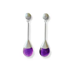 ANDREA COGGIOLA JOYAS - Aros Amatista Gota Plata Fina 925 Satinado