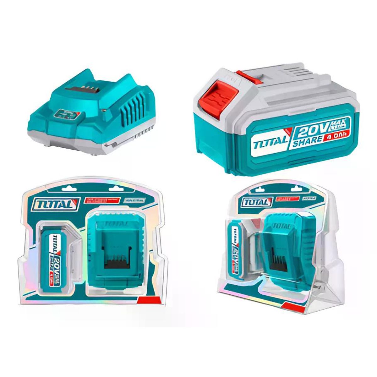 TOTAL TOOLS - KIT BATERIA 20V 4,0 AH + CARGADOR TOTAL TFBCPK1214