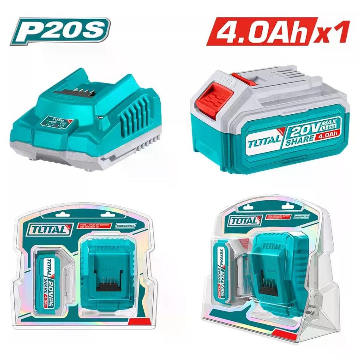 TOTAL TOOLS - KIT BATERIA 20V 4,0 AH + CARGADOR TOTAL TFBCPK1214