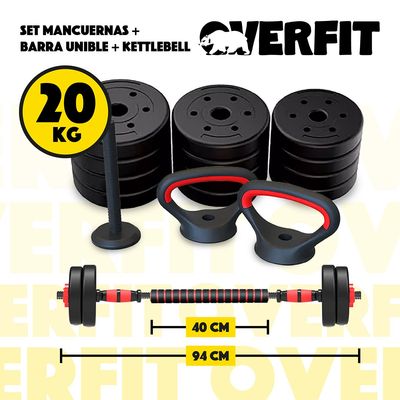 Imagen 2 del producto Set Mancuernas + Barra + Kettlebell Unibles 20kg