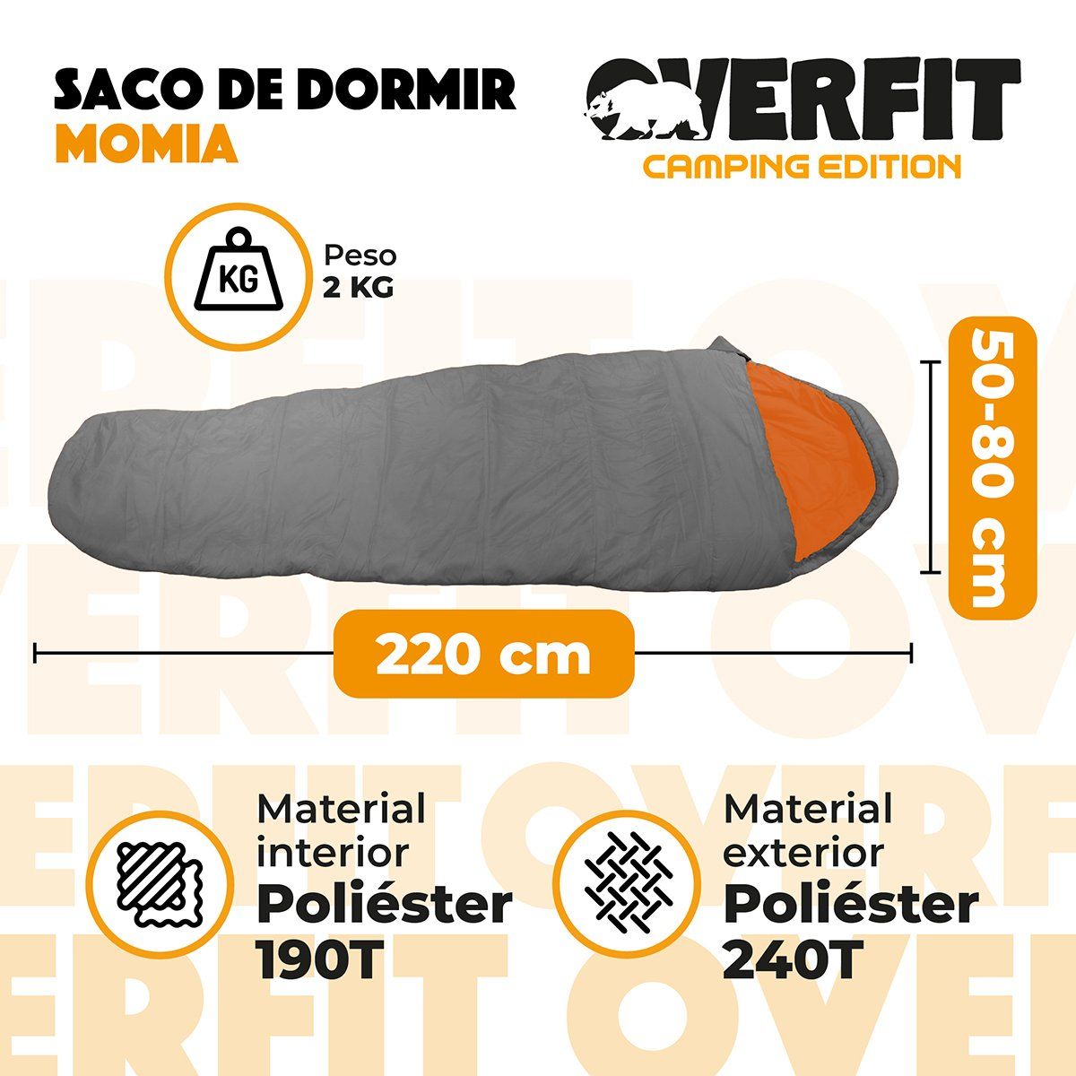 OVERFIT - Saco de Dormir Termico 0 a 15 Grados Momia Overfit Camping