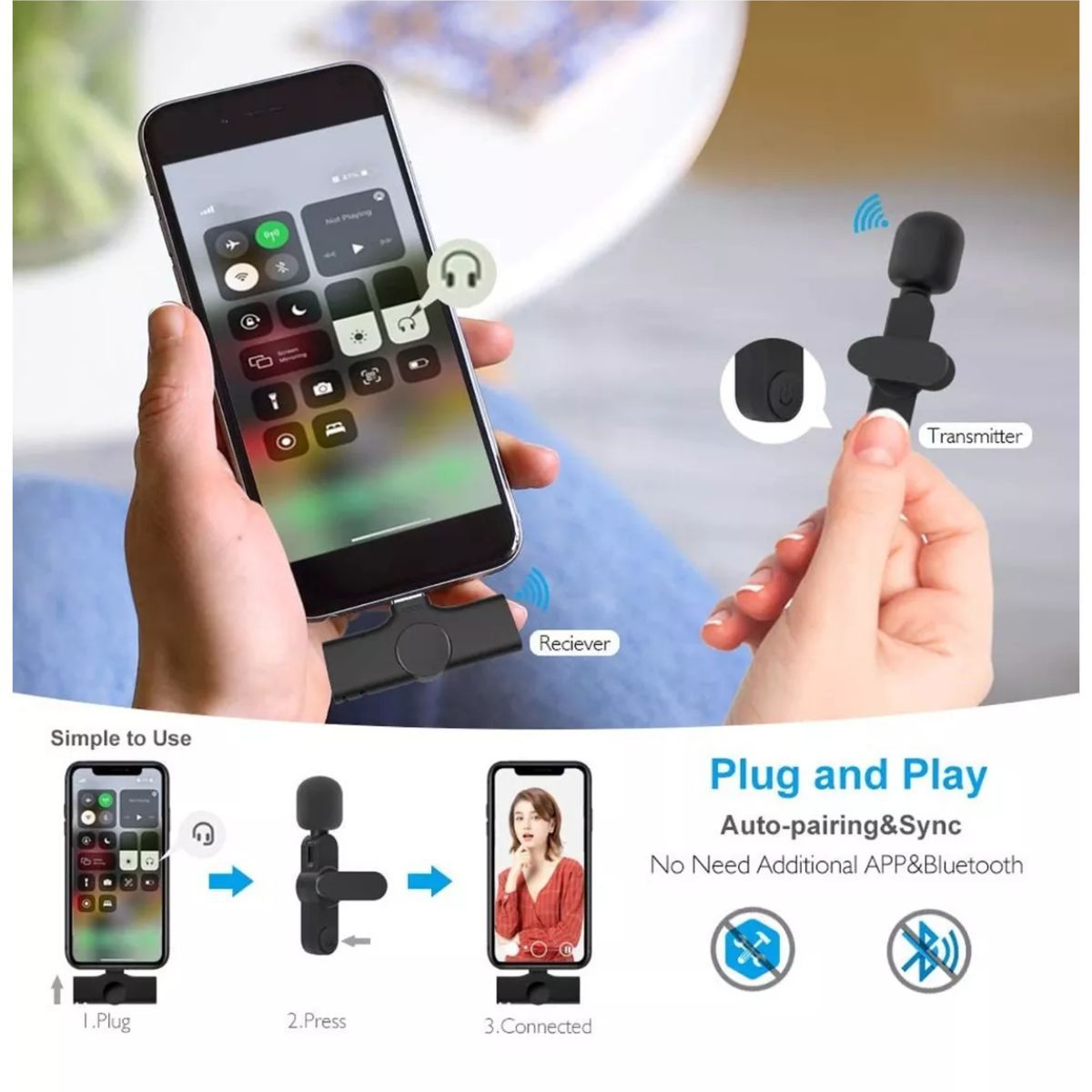 XUNDD - Microfono Inalambrico Para Android Usb-c Plug Play Lavalier