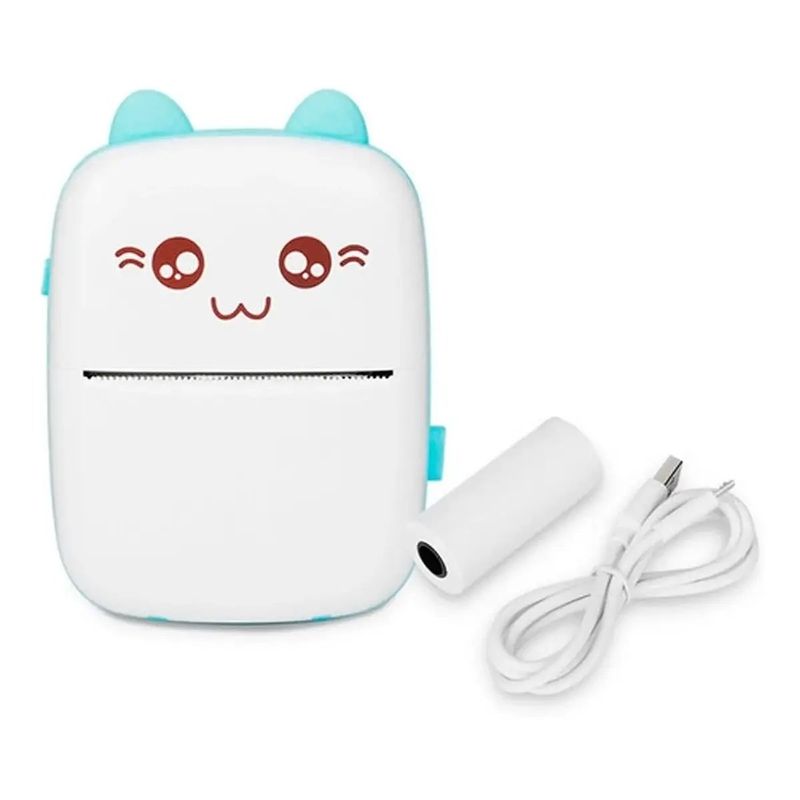 GENERICO - Mini Impresora Térmica Portátil Bluetooth Gatito + 1 Rollo