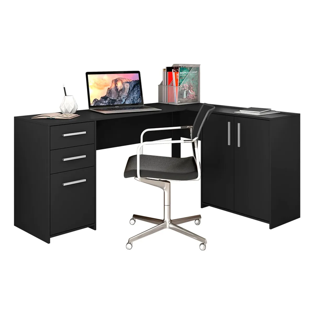 HOME MOBILI - Escritorio Lira Negro 3 Puertas 2 Cajones…