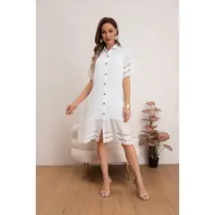 MPROPIA - Vestido Corto Primavera Mujer Manga Corta Macramé Casual 0040