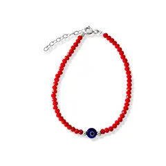 ANDREA COGGIOLA JOYAS - Pulsera Ojo Turco Cristal Azul Cristal Rojo Plata Fina 925