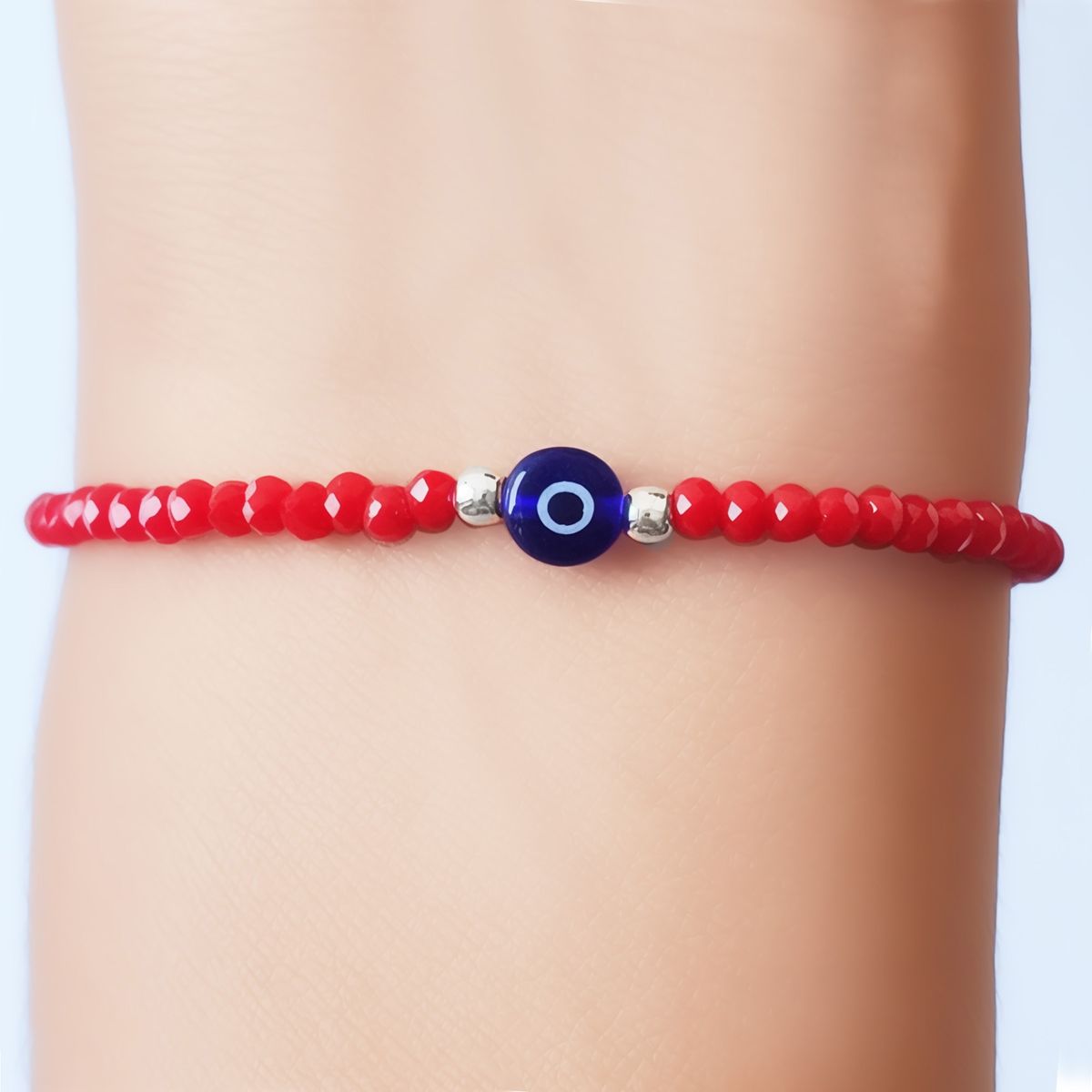 COGGIOLA - Pulsera Ojo Turco Cristal Azul Cristal Rojo Plata Fina 925