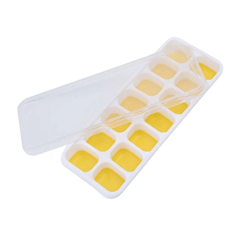 GENERICO - Bandeja de silicona amarilla para cubos de hielo con tapa