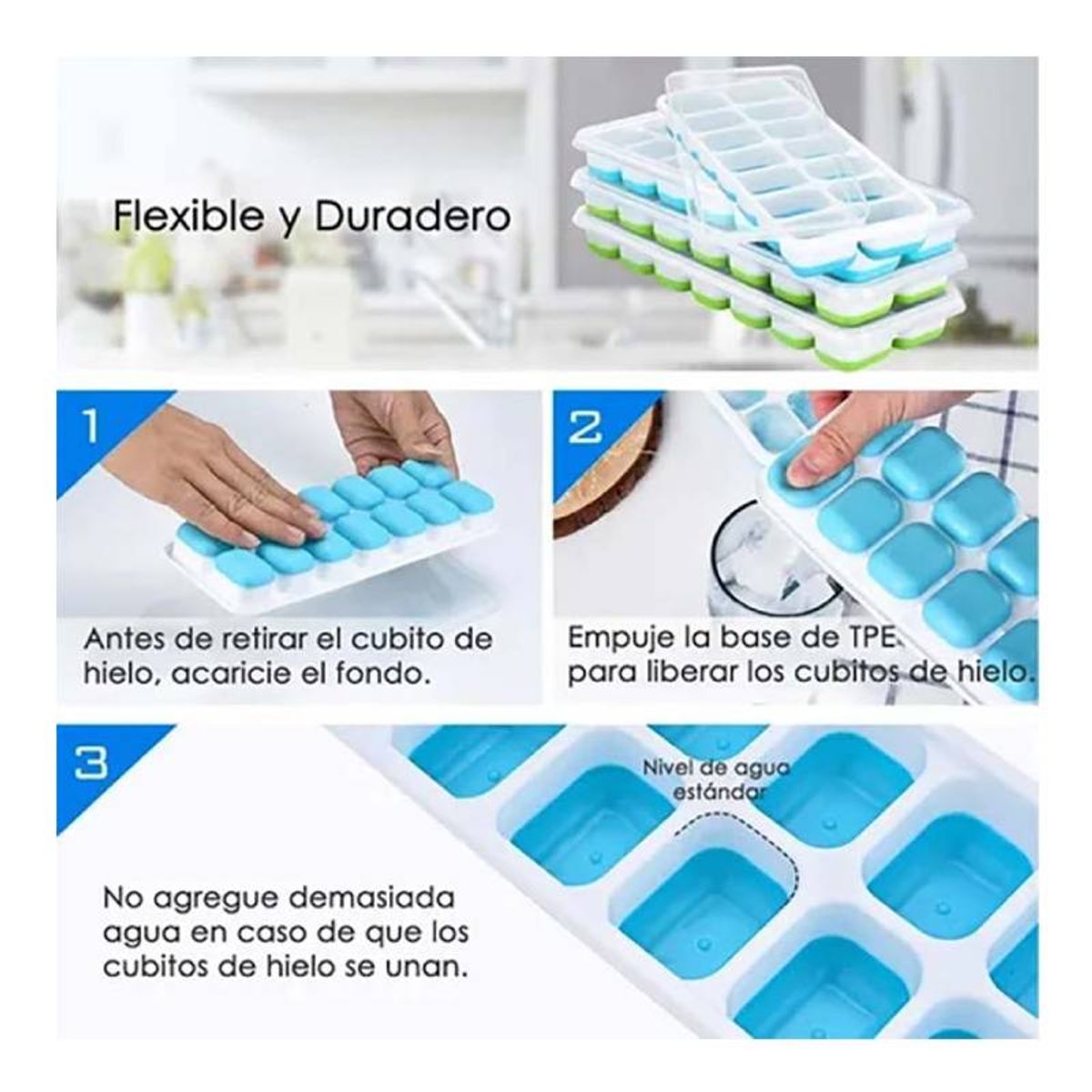 GENERICO - Bandeja de silicona amarilla para cubos de hielo con tapa