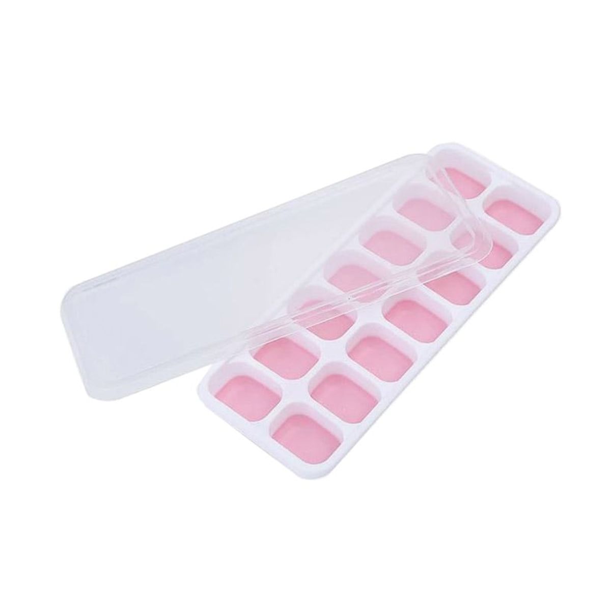 GENERICO - Bandeja de silicona rosada para cubos de hielo con tapa