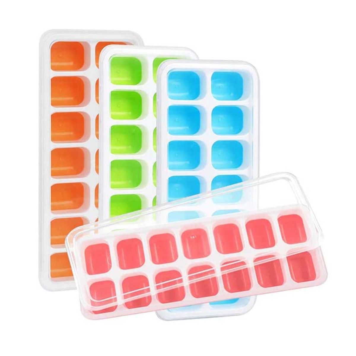 GENERICO - Bandeja de silicona rosada para cubos de hielo con tapa