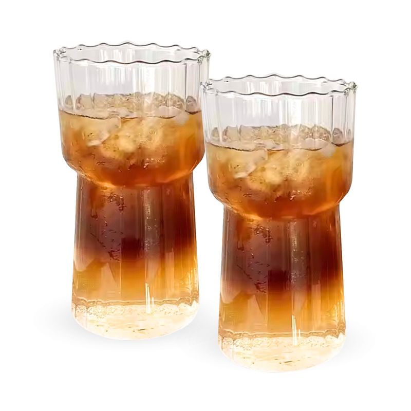 SANTU HOME & DECO - Set 2 Vasos Vidrio Estriado Alto 590ml