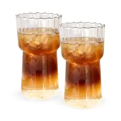 SANTU HOME & DECO - Set 2 Vasos Vidrio Estriado Alto 590ml