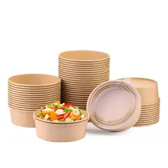 GENERICO - 200 Bowls Plastico Bowl Con Tapa Bowl Kraft Envases 1300cc
