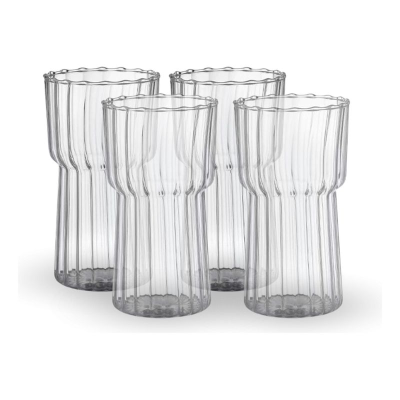 SANTU HOME & DECO - Set 4 Vasos Alto Diseño Ondas Bebida Vidrio 590ml Coctelería