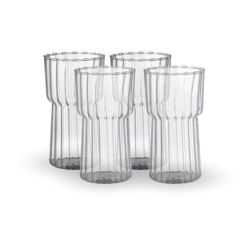 SANTU HOME & DECO - Set 4 Vasos Vidrio Estriado Alto 590ml