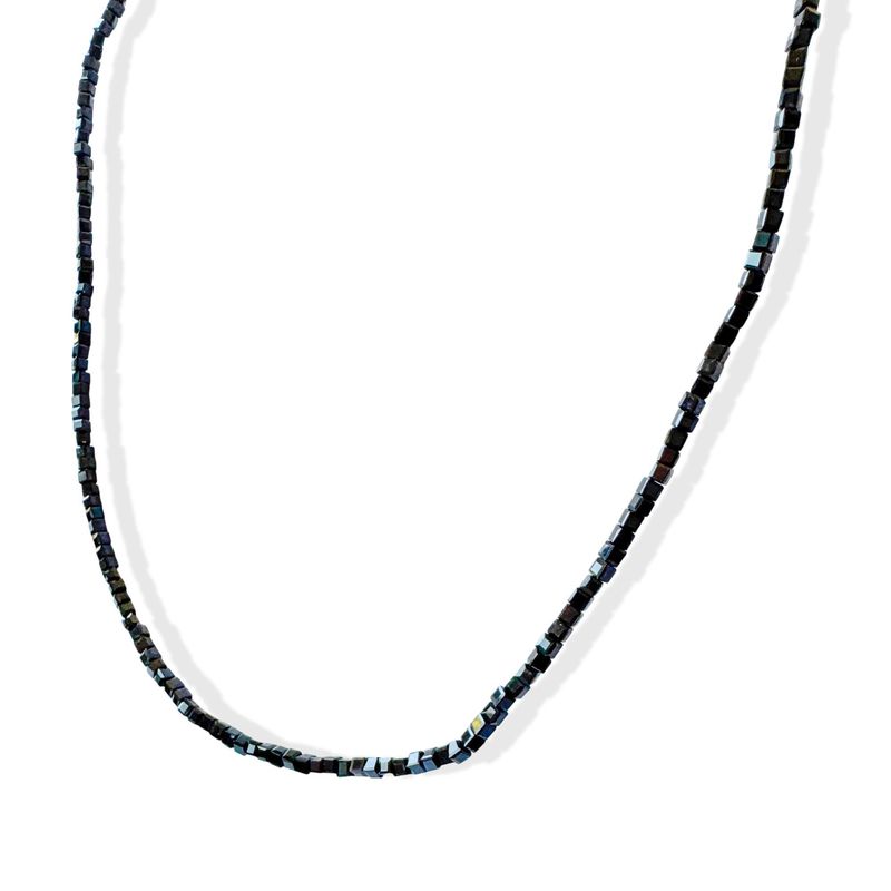 ANDREA COGGIOLA JOYAS - Collar Cubo Cristal Negro 2mm Enchapado Oro 18K