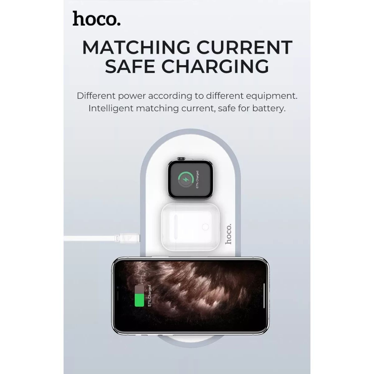 HOCO - Cargador Inalambrico 3 en 1 Para Iphone Airpods Apple Watch 15W