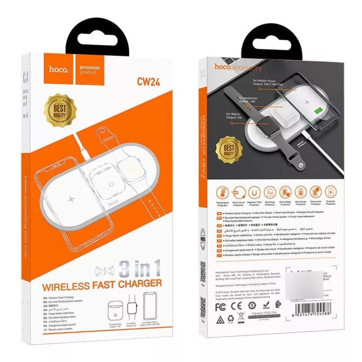HOCO - Cargador Inalambrico 3 en 1 Para Iphone Airpods Apple Watch 15W