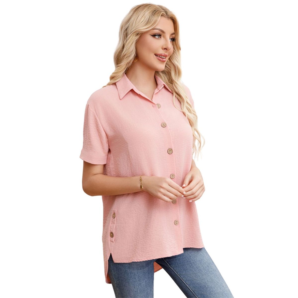 LIKE SHOP - Blusa Mujer Manga Corta Algodón Botones 0055