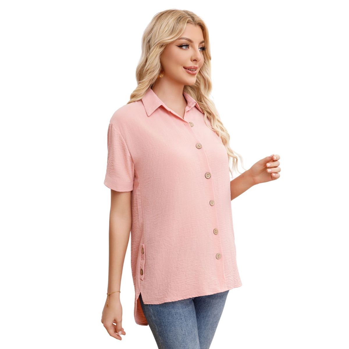 LIKE SHOP - Blusa Mujer Manga Corta Algodón Botones 0055