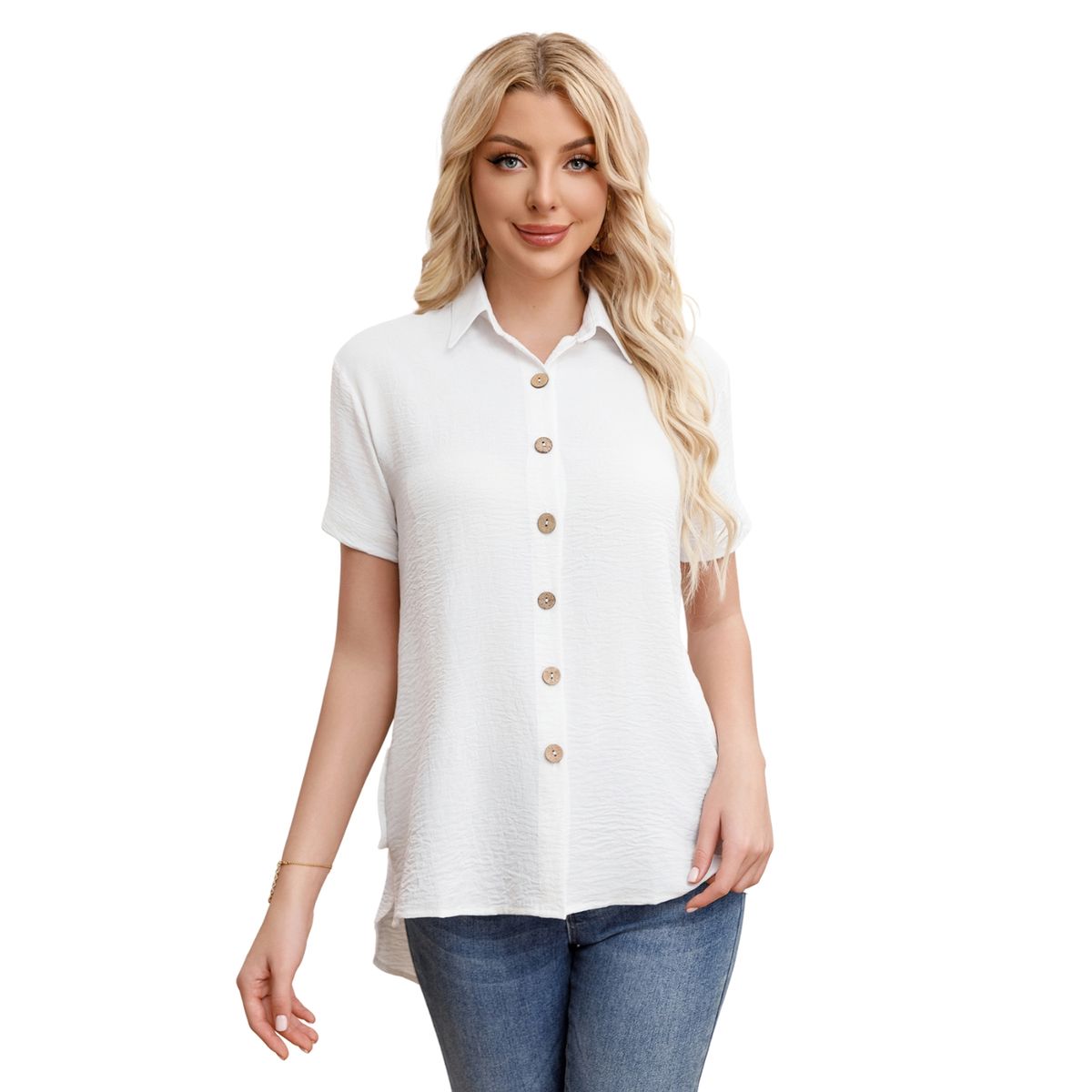 LIKE SHOP - Blusa Mujer Manga Corta Algodón Botones 0055