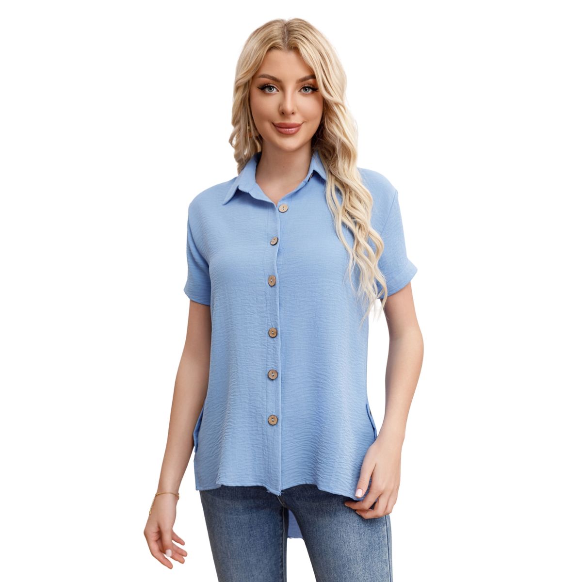 LIKE SHOP - Blusa Mujer Manga Corta Algodón Botones 0055