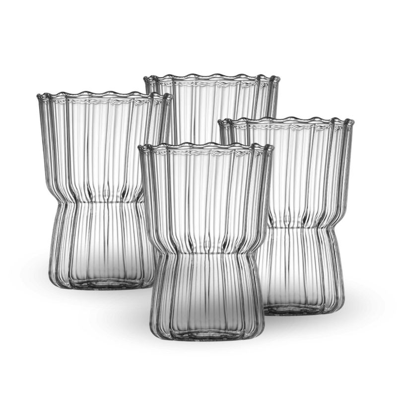 SANTU HOME & DECO - Set 4 Vasos Vidrio Estriado Mediano 250ml