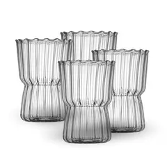 SANTU HOME & DECO - Set 4 Vasos Vidrio Estriado Mediano 250ml