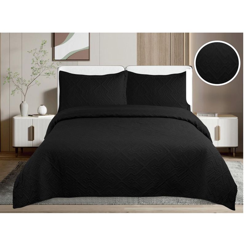 GENERICO - CUBRECAMA QUILT DE VERANO DE COLOR LISO NEGRO 1.5 PLAZAS