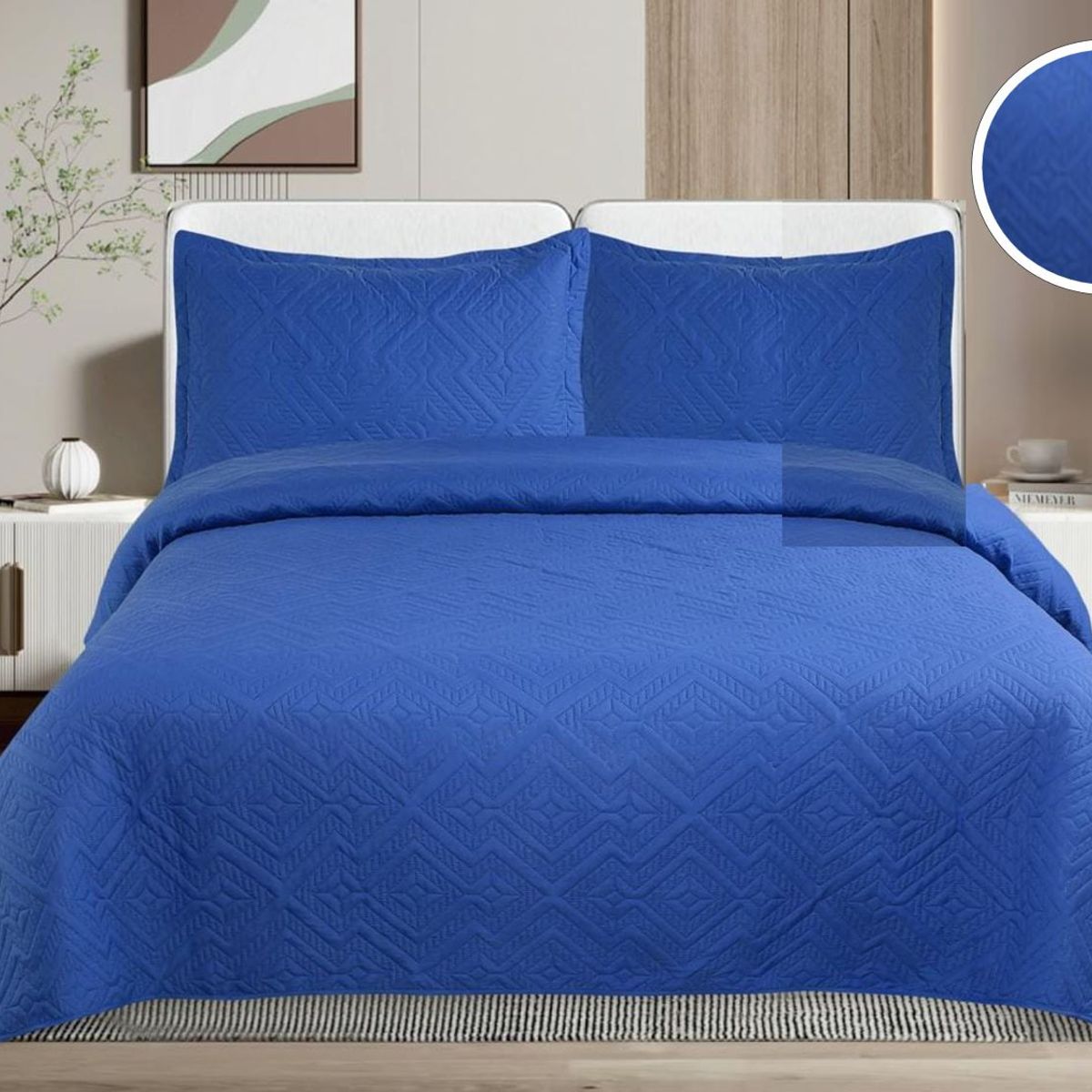 GENERICO - CUBRECAMA QUILT DE VERANO DE COLOR LISO AZUL 2 PLAZAS