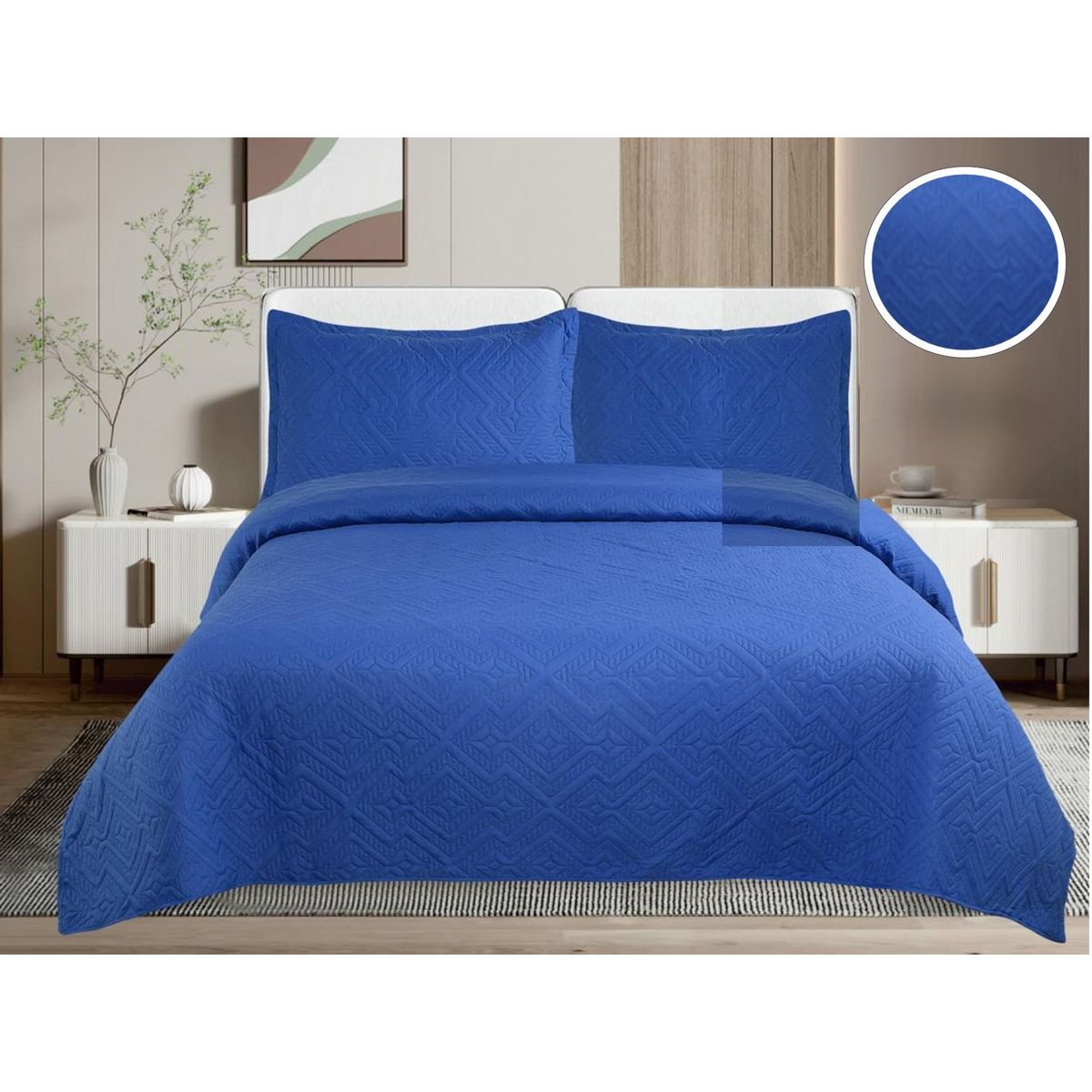 GENERICO - CUBRECAMA QUILT DE VERANO DE COLOR LISO AZUL 2 PLAZAS