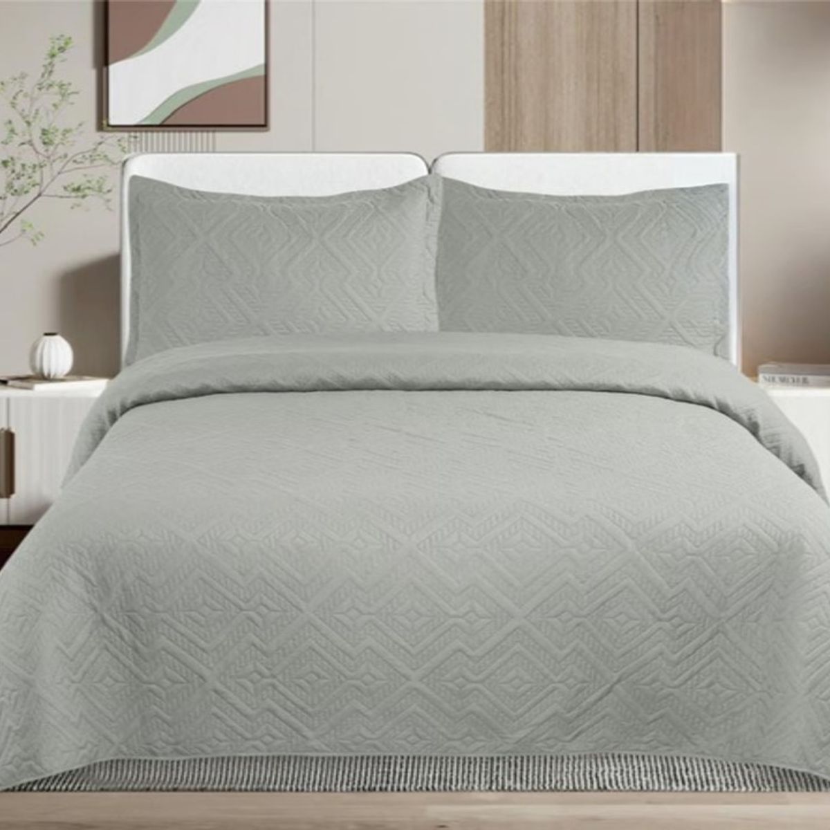 GENERICO - CUBRECAMA QUILT DE VERANO DE COLOR LISO GRIS CLARO 2 PLAZAS